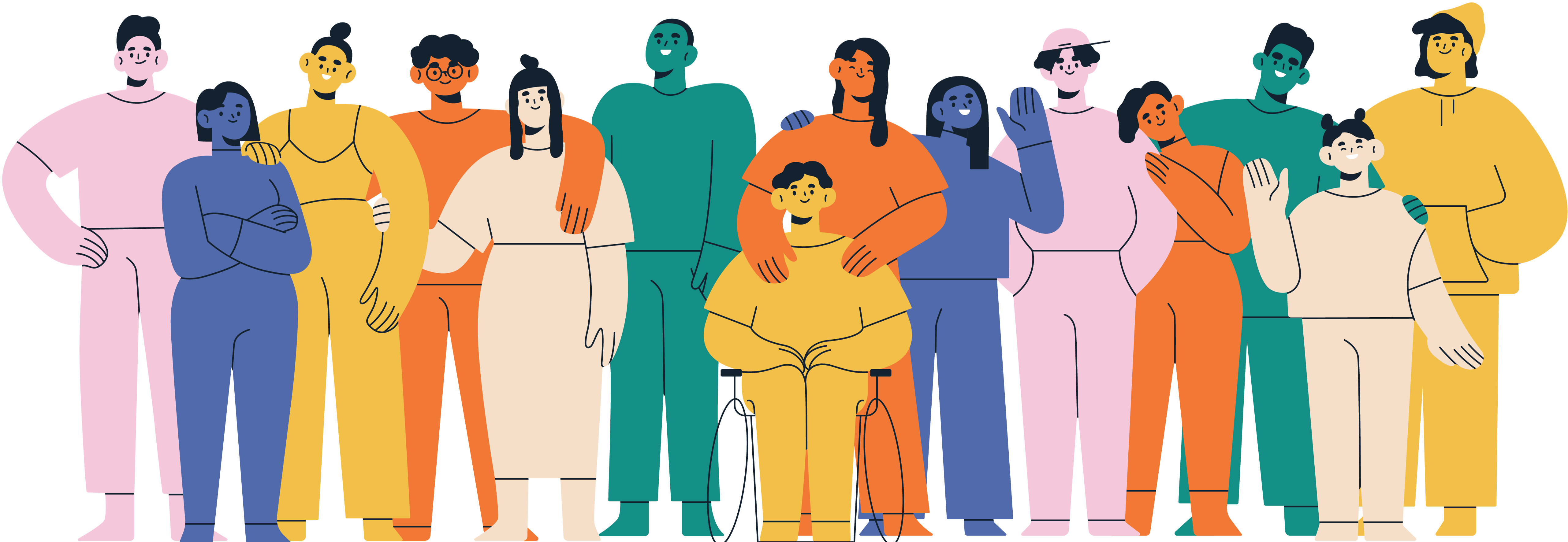 Ilustración de un grupo diverso de personas.